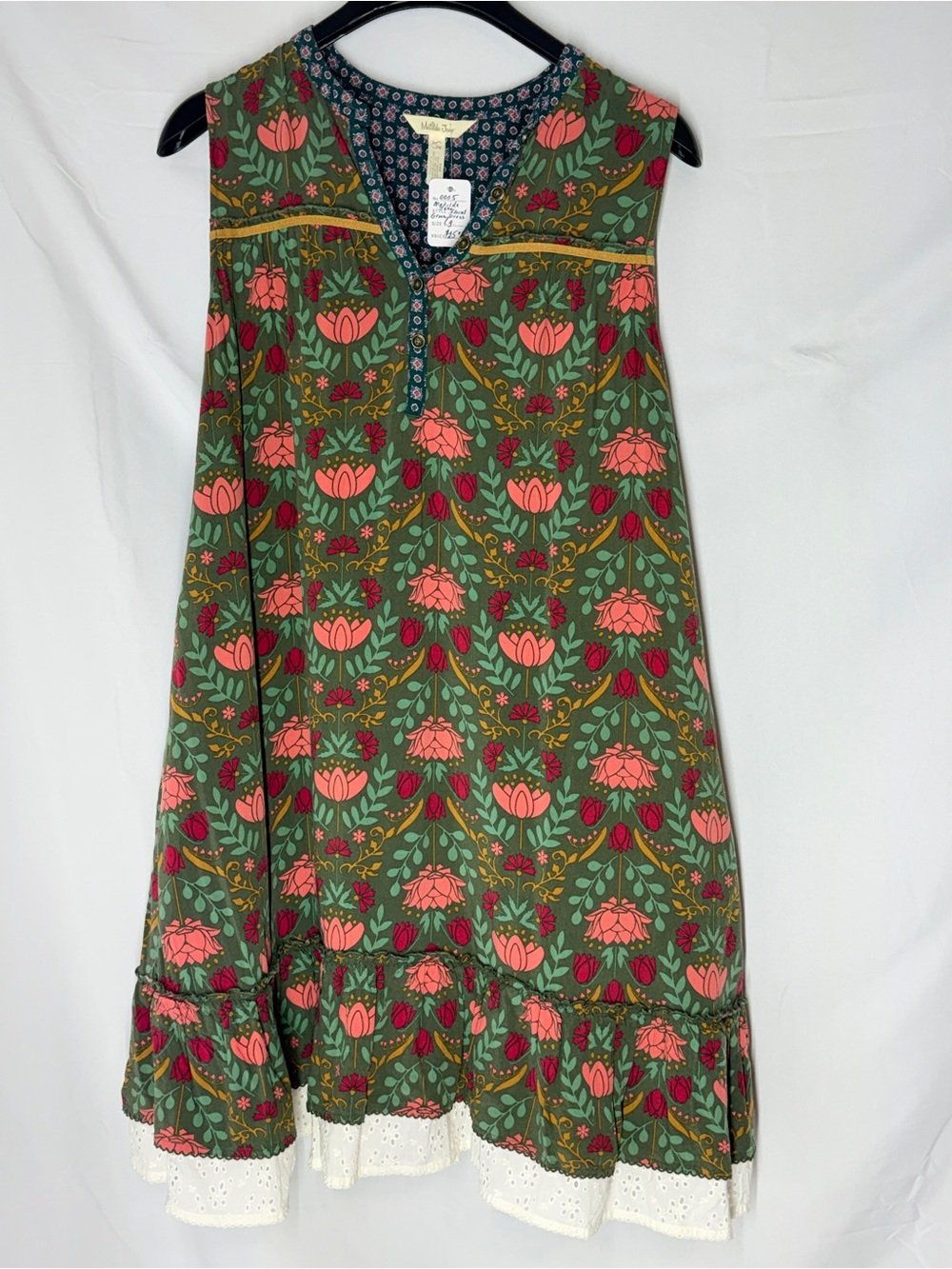 Matilda Jane Olive Green Floral Sleeveless Dress with Pink Accents